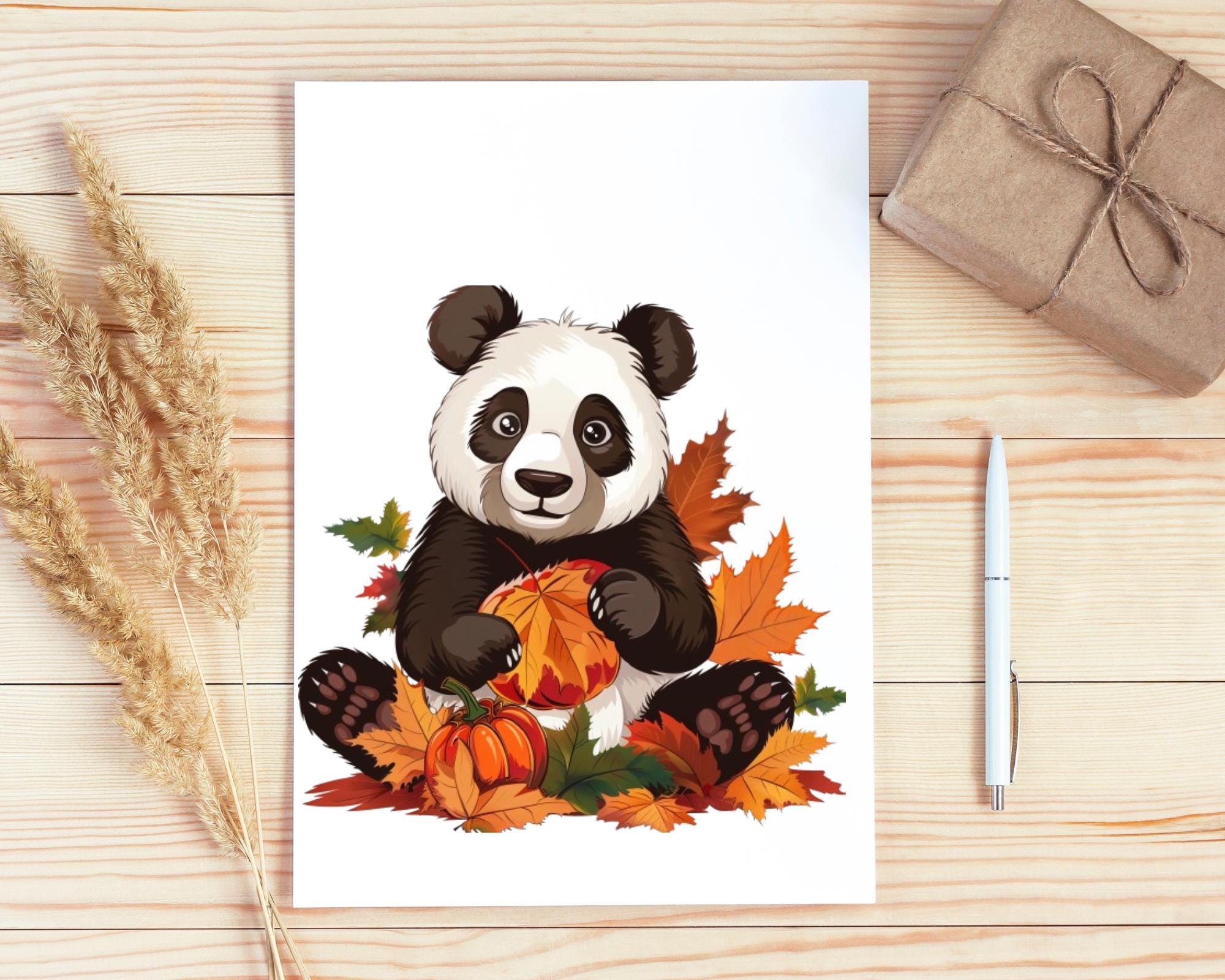 Set of 5, Fall Panda Clipart, Instant Download, Kawaii Clipart, Panda ...