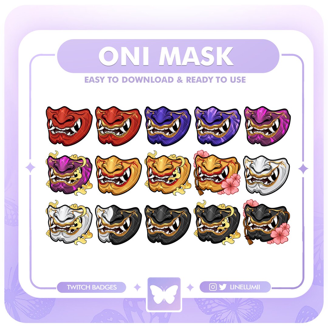 Japanese Oni Demon Mask Sub Bit Twitch Badges 15 Badges Set - Etsy ...