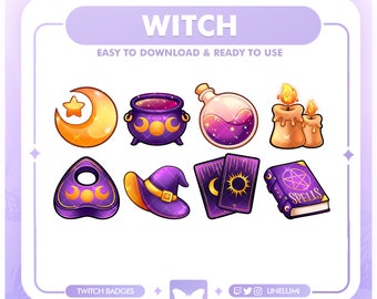 Celestial Witch Twitch Badges | Halloween Witch Sub Bit Badges | Discord Roles