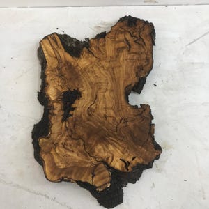 Handmade Olive Wood Slice, Live Edge Slab, Resin Accents (16x10x1.18 inches)