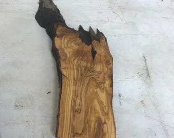 Handmade Turkish Olive Wood Slice, Live Edge Plank (16.5"x6"x1.37")