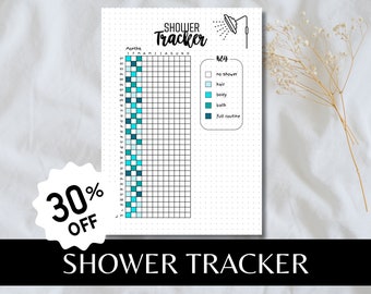 Shower Tracker - A5 Journal Page - PRINTABLE Tracker - Daily Tracker - Yearly Tracker - Hair Wash Tracker - Printable Journal Page - Journal