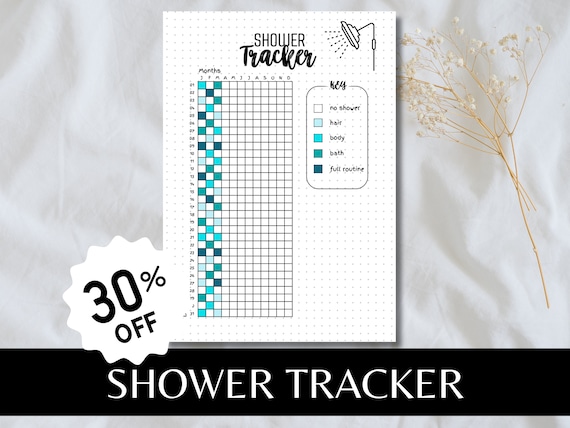 Shower Tracker - A5 Journal Page - PRINTABLE Tracker - Daily Tracker - Yearly Tracker - Hair Wash Tracker - Printable Journal Page - Journal