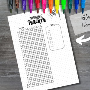 May include: A printable shower tracker with a grid for marking off days of the month and a section for notes. The title is "Shower Tracker" and the image includes a shower head icon.