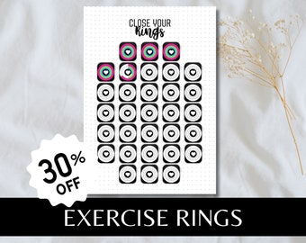 Exercise Rings Fitness Tracker A5 Journal Page PRINTABLE Tracker Exercise Tracker Health Tracker Workout Tracker Activity Log Steps Tracker