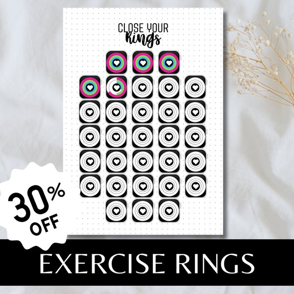 Exercise Rings Fitness Tracker A5 Journal Page PRINTABLE Tracker Exercise Tracker Health Tracker Workout Tracker Activity Log Steps Tracker