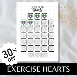 Exercise Hearts Fitness Tracker A5 Journal Page PRINTABLE Tracker Exercise Tracker Health Tracker Workout Tracker Activity Log Steps Tracker