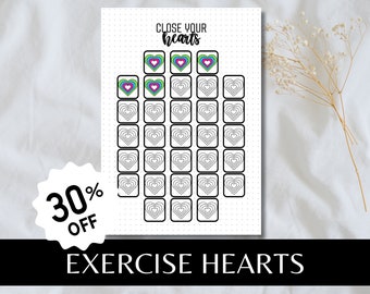 Cuori per esercizi Tracker per il fitness Pagina di diario A5 Tracker STAMPABILE Tracker per gli esercizi Tracker per la salute Tracker per gli allenamenti Log delle attività Tracker per i passi
