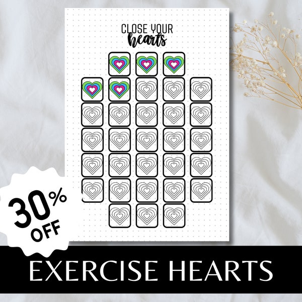 Exercise Hearts Fitness Tracker A5 Journal Page PRINTABLE Tracker Exercise Tracker Health Tracker Workout Tracker Activity Log Steps Tracker