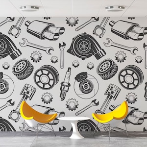 Car Parts Removable Peel and Stick Wallpaper Car Wallpaper Wall Decor Home Decor Printable Wall Art