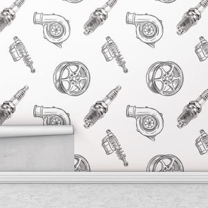Carta da parati per parti di auto, parti di moto, carta da parati rimovibile, stacca e attacca, carta da parati per auto, decorazione da parete, decorazione per la casa, arte murale stampabile