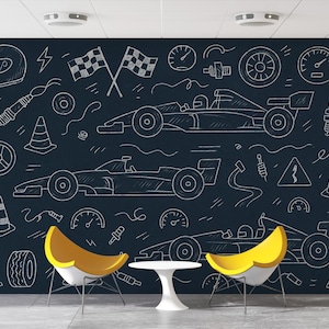 Carta da parati Formula 1, carta da parati con parti di auto, carta da parati con auto da corsa, carta da parati rimovibile, stacca e attacca, carta da parati per auto, decorazioni da parete, decorazioni per la casa