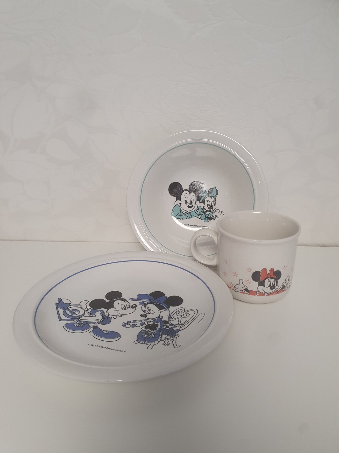 Mickey and Minnie Plate, Bowl and Mug Disney Coloroll Rare Dish Set - Etsy