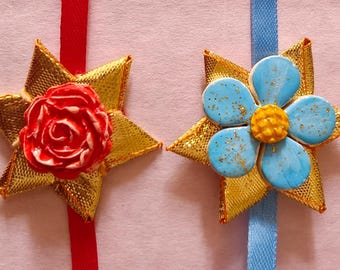 Handmade Clay Rakhi: Blue Forget-Me-Not Flower with Gold Glitter Symbol of Love.