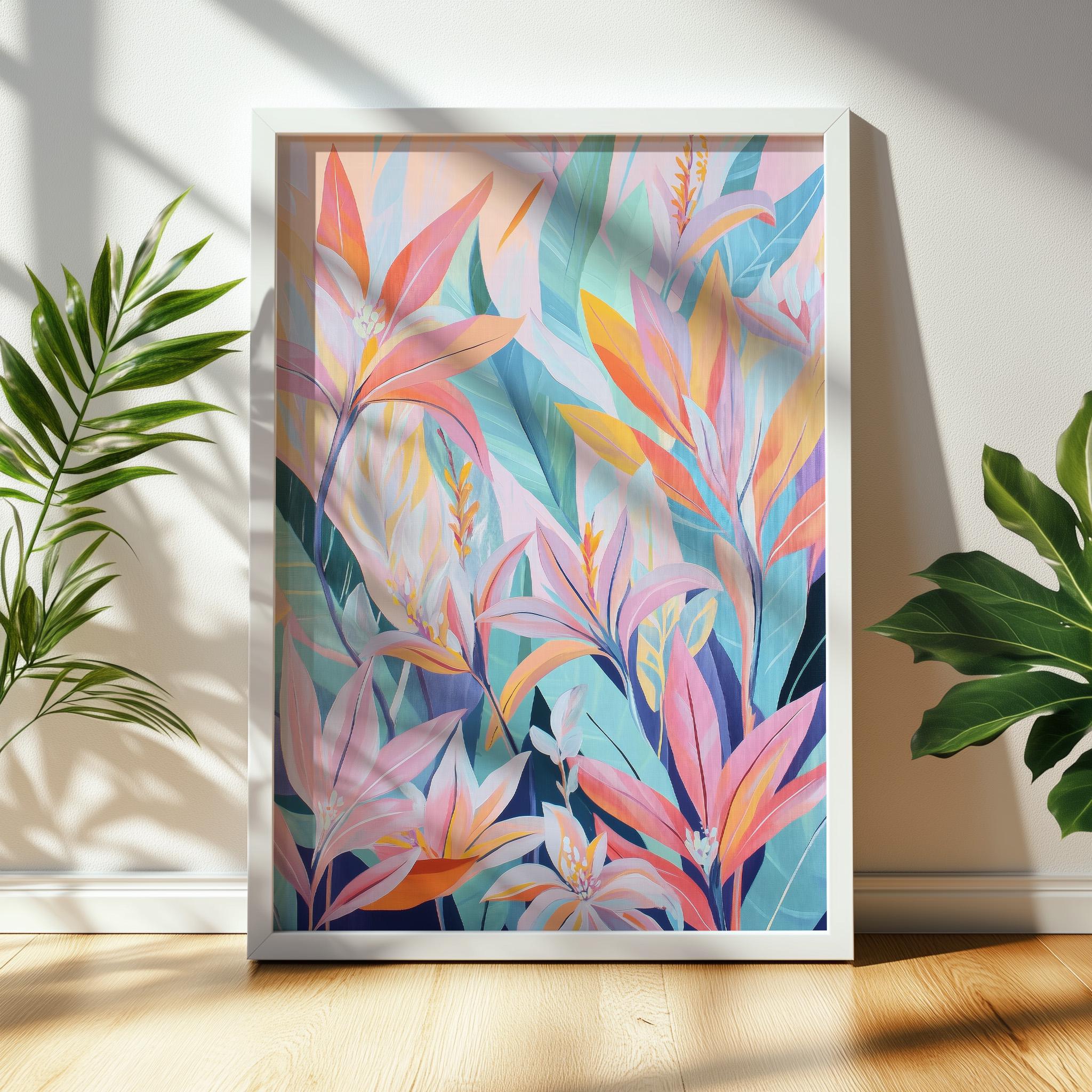 Tropical Floral Abstract | Vibrant Botanical Wall Art | Printable Digital Painting for Bold & Colorful Home Decor 1245