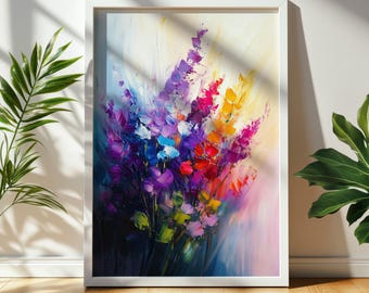 Abstract Floral Painting | Colorful Flowers Print | Maximalist Digital Large Wall Art for Home Decor & Unique Gifts 1139
