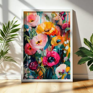Abstraktes Blumenbild | Bunte Blumen Poster | Druckbare digitale Wandkunst für Zuhause Dekor & Geschenke, Maximalist Design, kräftige Farben 1024