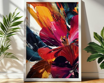 Abstract Floral Painting | Colorful Flowers Print | Maximalist Digital Large Wall Art for Home Decor & Unique Gifts 1141