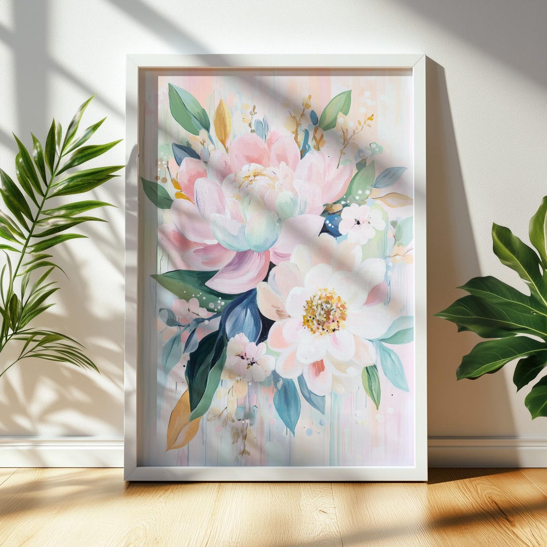 Soft Pink Peony Art Print | Pastel Floral Wall Decor | Digital Painting ...