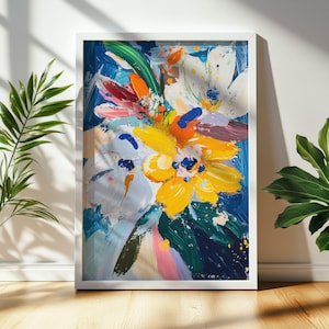 Abstract Floral Painting | Colorful Flowers Print | Maximalist Digital Large Wall Art for Home Decor & Unique Gifts 1142