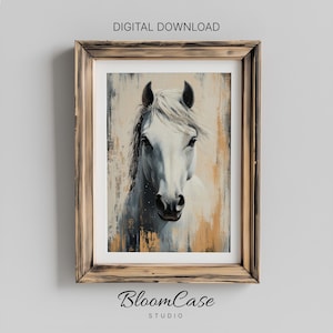 White Horse Head Oil Painting - Digital Download Wall Art, Perfect Gift for Horse Enthusiasts & Equestrian Home Decor 1120