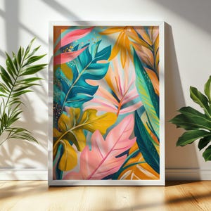Set of 3 Tropical Leaf Prints, Colorful Botanical Wall Art, Maximalist ...