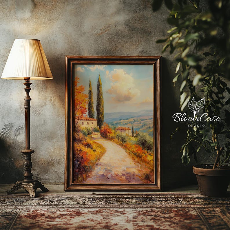 Fall in Tuscany Painting Autumn Italian Landscape Print, Rustic Home