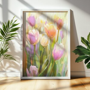 Colourful Tulip Painting | Vibrant Spring Flowers Art | Easter Wall Decor | Cheerful Botanical Home Aesthetic 1242