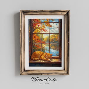 Cat Painting | Autumn Cat Artwork & Cozy Digital Wall Art for Cat Lovers, Printable Home Decor, Cute Feline Decor 1086