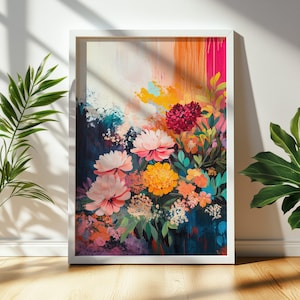 Abstract Floral Painting | Colorful Flowers Print | Maximalist Digital Large Wall Art for Home Decor & Unique Gifts 1102