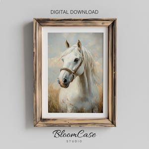 White Horse Painting - Large Wall Art Digital Download, Perfect Gift for Horse Enthusiasts, Equestrian Home Decor, Animal Art Print 1109