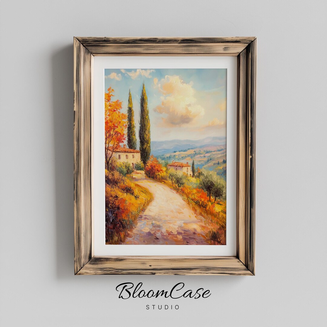 Fall in Tuscany Painting Autumn Italian Landscape Print, Rustic Home