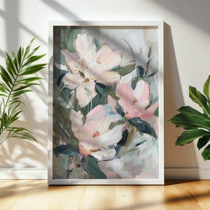 Peinture florale abstraite | Art mural numérique imprimable | Imprimé fleurs rose pastel pour décoration d&#39;intérieur et cadeaux 1004