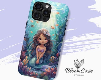 Personalized iPhone Case - Cute Little Mermaid - for iPhone 15, 14, 13, 12, 11, 8, 7, SE, Pro, Plus, Max - Gift idea for girls