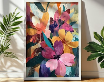 Abstract Floral Painting | Colorful Flowers Print | Maximalist Digital Wall Art for Home Decor & Unique Gifts 1099