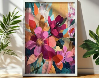 Abstract Floral Painting | Colorful Flowers Print | Maximalist Digital Wall Art for Home Decor & Unique Gifts 1100