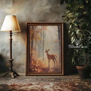 Autumn Forest Painting | Deer Doe Artwork | Rustic Fall Nature Print & Cozy Digital Wall Art, Printable Home Decor 1089