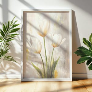 White Tulip Painting | Elegant Spring Flowers Art | Easter Wall Decor | Beautiful Floral Home Aesthetic 1239