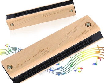 Wooden Double Row 16 Holes Harmonica | Simple Design | Beginner friendly | Mouth Organ Harp Musical Instrument | Gift for Children