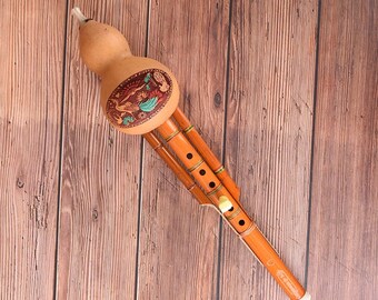 Wooden Brown Bamboo Hulusi Gourd Cucurbit Flute | High-Quality Chinese Traditional  Three Octaves Clarinet | Musical Instrument | Music Gift