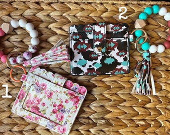Animal print keychain wristlets wallets