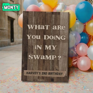 Imprimibles de carteles de bienvenida personalizables de Shrek / Decoración personalizada de la fiesta de Shrek / ¿Qué estás haciendo en mi pantano?