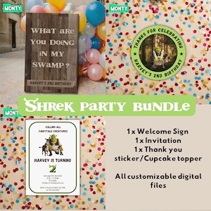 Ultimative Shrek Party Bundle Printables | Anpassbare Shrek Geburtstagsdekoration