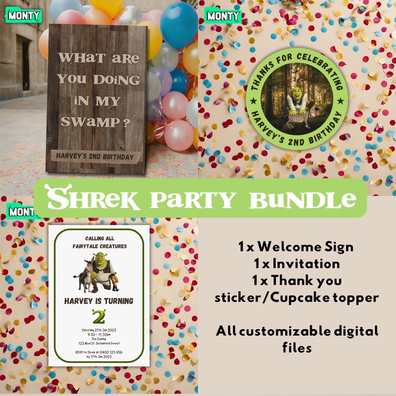 Ultimate Shrek Party Bundle Printables | Customizable Shrek Birthday Decor - Etsy