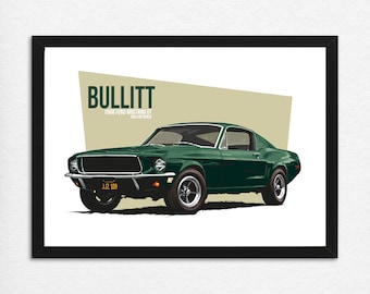 Bullitt Mustang GT Poster: Steve McQueen Classic Car Art Print