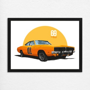 Dukes Of Hazard General Lee Poster - Classic Car Poster - Dodge Charger