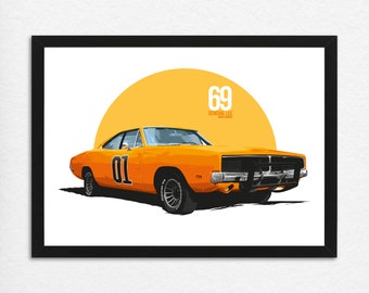 General Lee-affisch med Dukes of Hazard - Klassisk bilaffisch - Dodge Charger