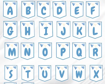 Alfabetbanner afdrukbare digitale sjabloon Garland Maak uw eigen bericht Baby Teddybeer Thema Blauwe Letters