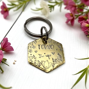 Personalized Dog Tag, Copper or Brass Medallion, Pretty Flowers
