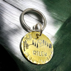 Dog Tag, Personalized, Pet ID Tag, Trees, Landscape